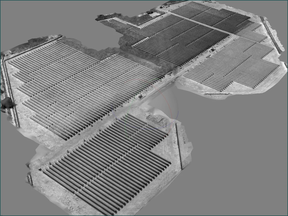 Ortomosaico georreferenciado del campo fotovoltaico generado a partir del vuelo termográfico